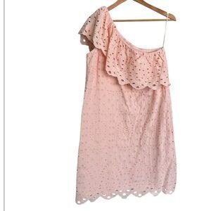 Loft eyelet dress cotton blush pink one shoulder NEW size 6